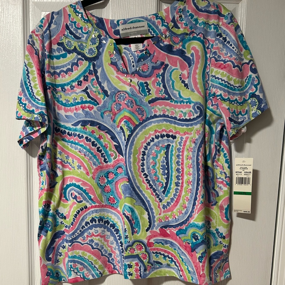 Alfred Dunner Women's Colorful Paisley Tee